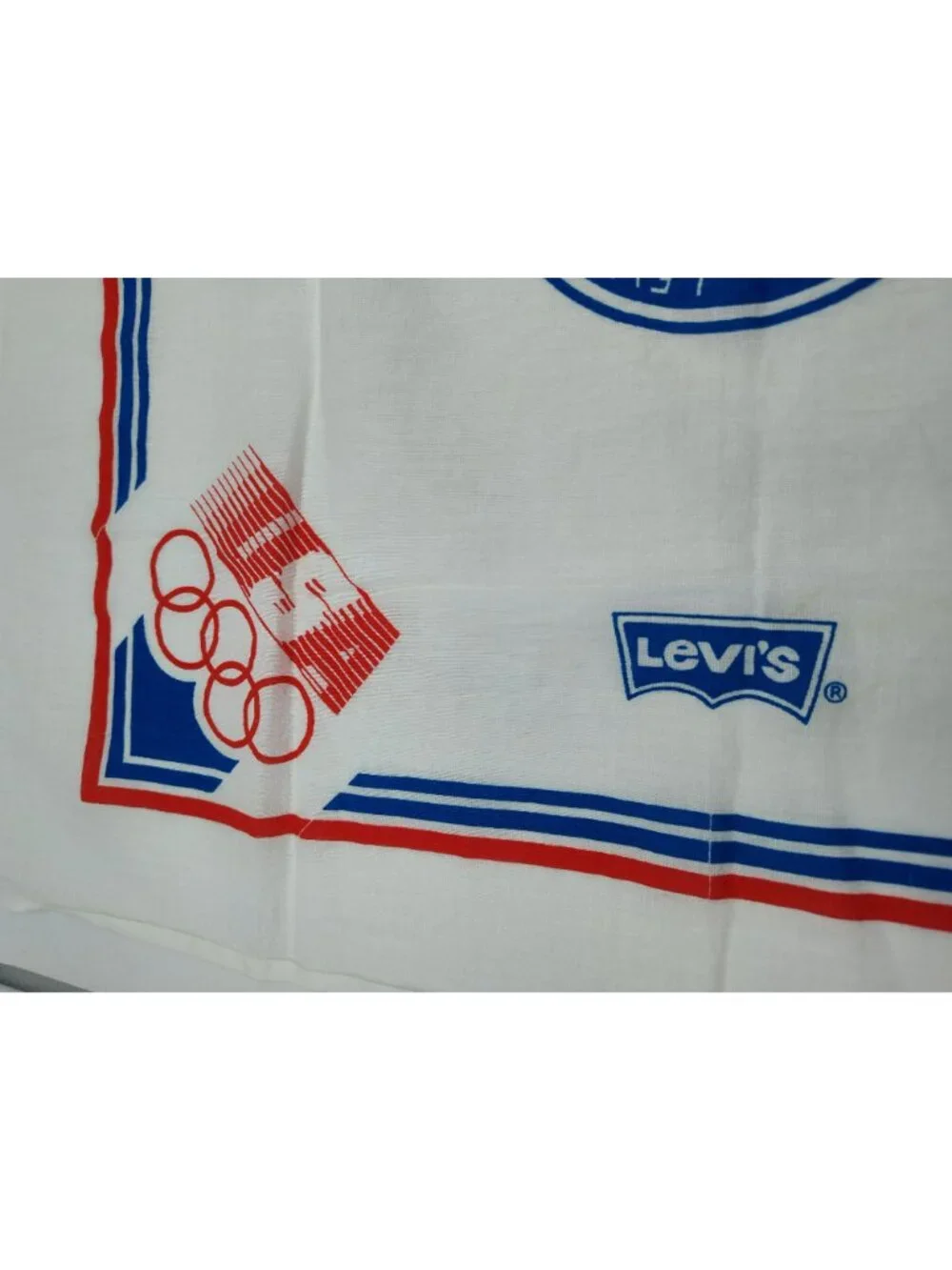Vintage Levi's 1984 Olympics Bandana Handkerchief, White, 100% Cotton, USA Made